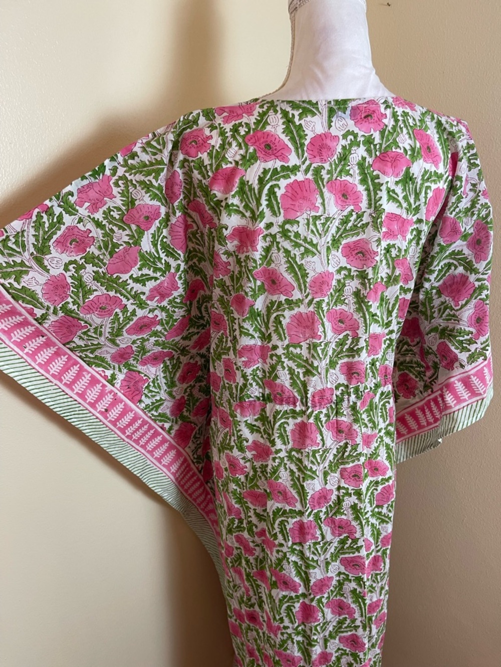 Boho Floral Caftan Maxi Dress Cotton Kaftan Resort Vacation Folk Print Artsy OS - Picture 11 of 14